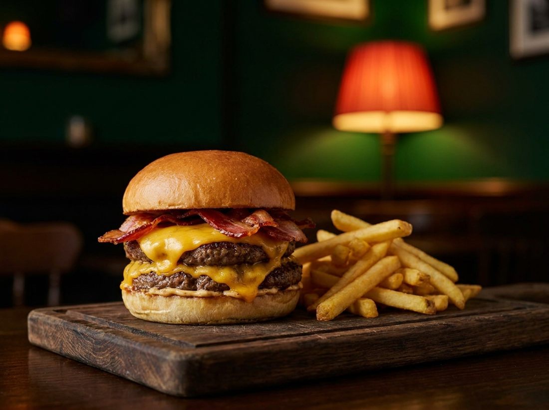 Burger maison au cheddar fondu et frites